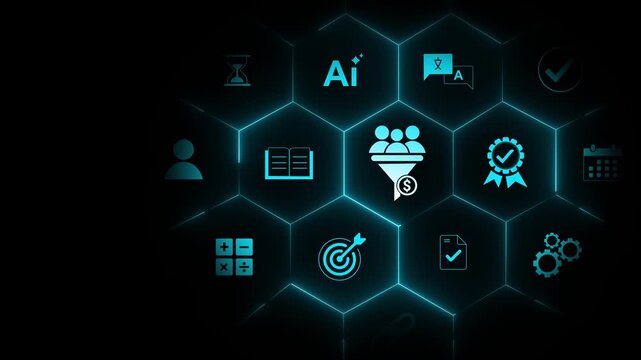 Lead Generation: Digital business virtual interface panel of digital device on global networking, automation, prospecting, analytics, conversion, and Motion graphics of global networking concept