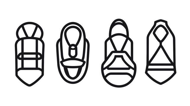 Four stylized icons of objects with varying shapes and minimalist designs, depicted in black lines