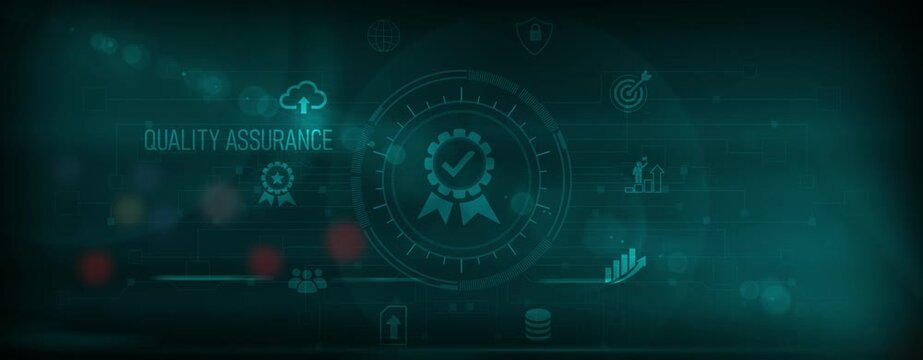 Quality Assurance concept: Digital quality icon on virtual interface, process improvement, customer satisfaction, compliance, risk management, Motion graphics of quality concept