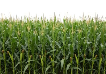 Obraz premium Green cornfield with tall plants under clear sky