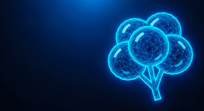 Abstract 3D neural network cluster with glowing blue spheres connected by lines, symbolizing AI or machine learning.