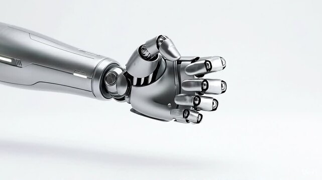 Robot hand closing and opening metallic limb movements futuristic technology animation