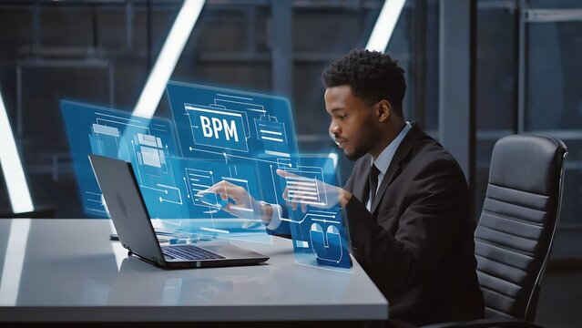 Businessman working with virtual reality interface