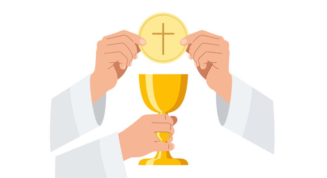 Eucharist, communion, Christian ritual, host and chalice, gold, vector icon