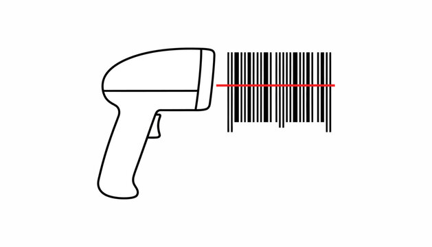 Barcode scanner, barcode reader, scanning device, inventory tool, retail equipment, vector icon