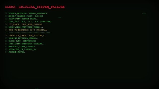 Futuristic Critical System Failure Alert HUD with Red Digital Warning Terminal and Cybersecurity Hardware Error Monitoring Interface.