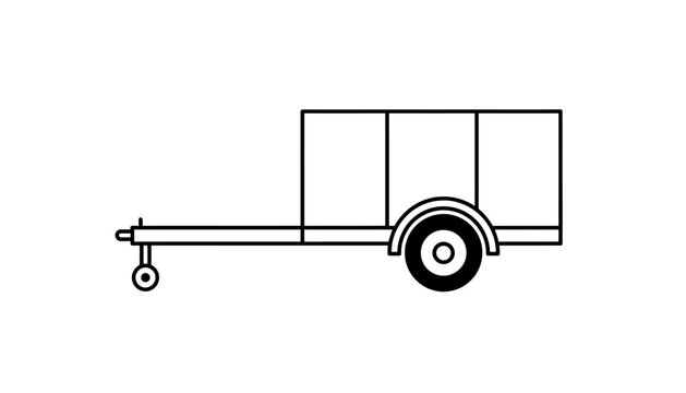 Trailer icon, cargo trailer, utility trailer, vehicle illustration, line art