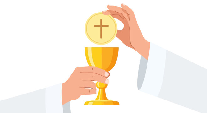 Eucharist, Holy Communion, Christian Worship, Gold Chalice, Wafer Vector