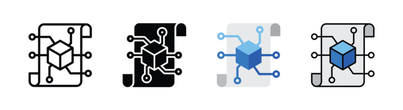 Smart Contract DeFi icon, outline editable stroke, flat glyph, color, and combination