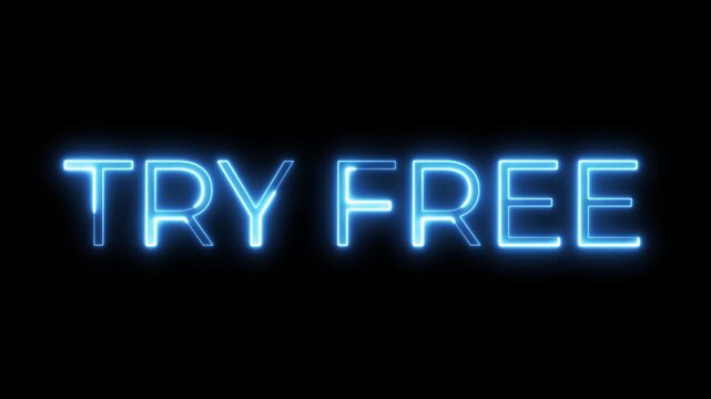 Blue Neon Try Free Glowing Text Animation on Black Background