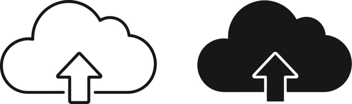 Cloud upload icons set in outline and solid style