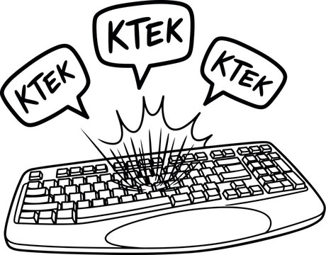 Computer keyboard typing with sound effect speech bubbles