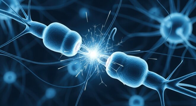 Illuminated neural synapse network in vivid blue