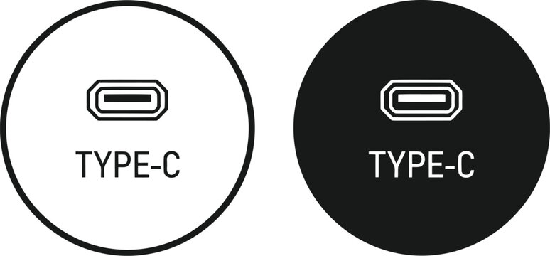 Usb type c port icons in black and white circles