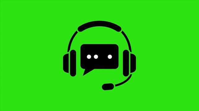 Customer Support Icon Animation: Black Headset with Chat Bubble on Green Screen and White Background