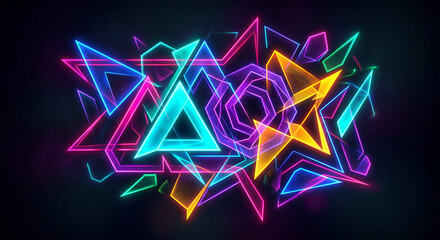 Obraz premium Neon geometric shapes abstract background glowing vibrant energy.