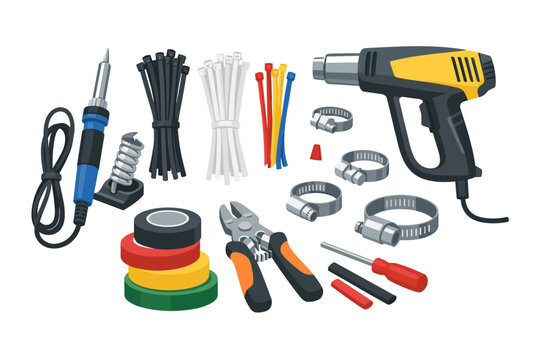 Professional Electrical Repair Tool Set with Soldering Iron, Heat Gun, Cable Ties, Electrical Tape, Pliers, Screwdriver, and Hose Clamps for DIY Electronics, Maintenance, and Industrial Projects
