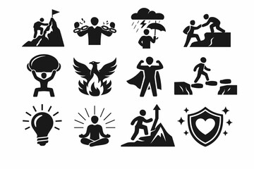 Obraz premium Symbolic emblem group representing fortitude, self-improvement, psychological well-being, and triumph over obstacles for motivational messaging and emotional wellness literature.