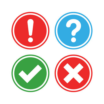 colorful checkmark cross question mark and exclamation point icons