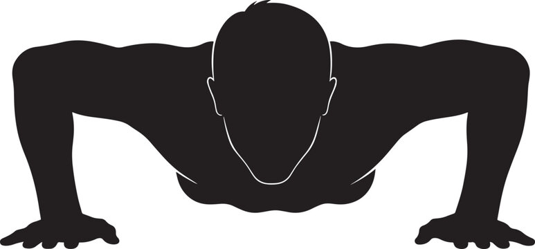 Silhouette of fit man doing intense push up exercise showcasing upper body strength and athletic form.