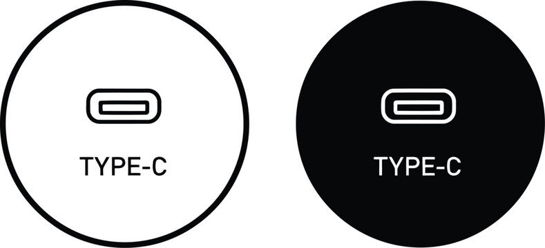 Usb type-c port connector icons in black and white