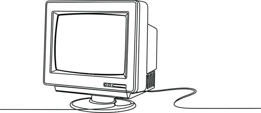 Continuous single line drawing of an old computer monitor