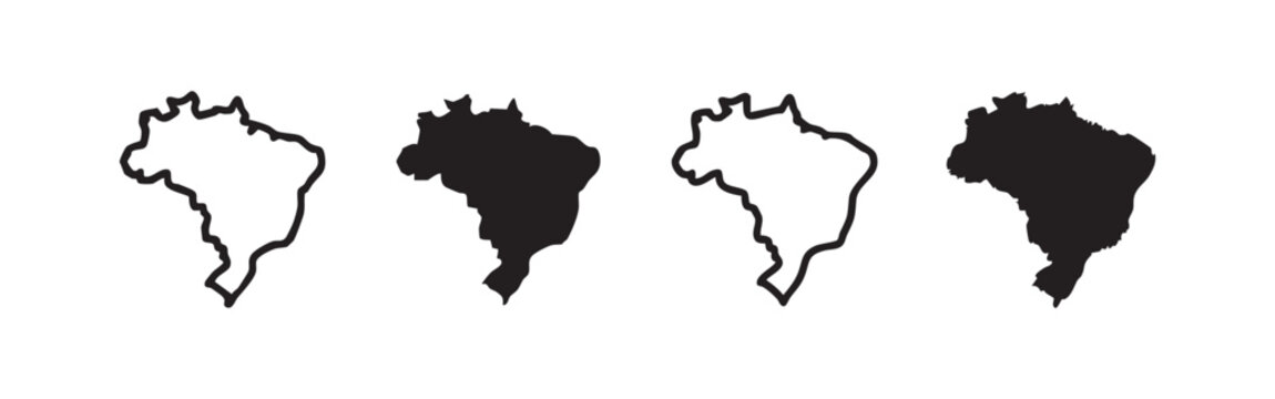 Brazil map icons, outline and filled silhouettes