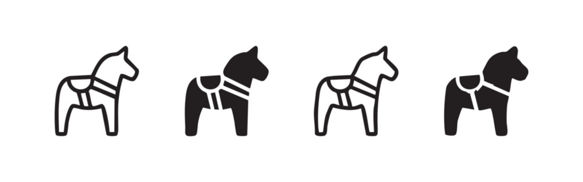 Dala Horse and Swedish Tradition Icon Set in Four Different Hand Drawn and Minimalist Styles