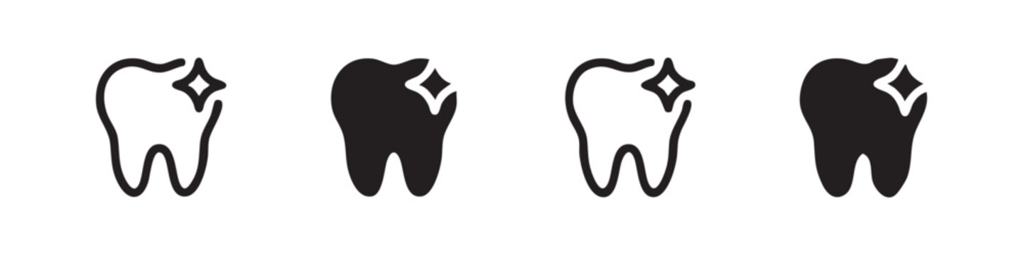 Shiny clean tooth icons with sparkle for dental whitening and health