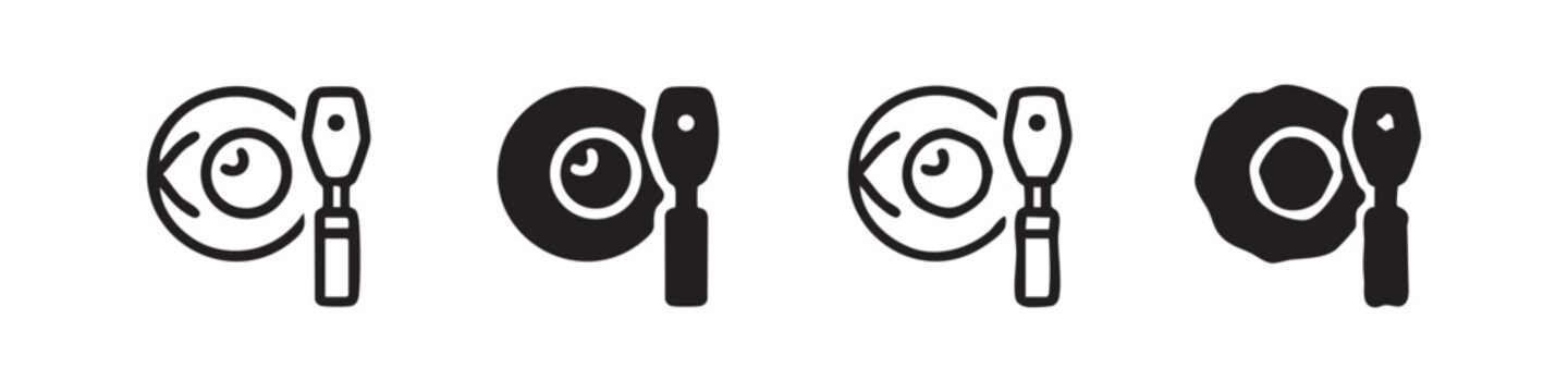 Eye examination icons with ophthalmoscope for vision check and ophthalmology