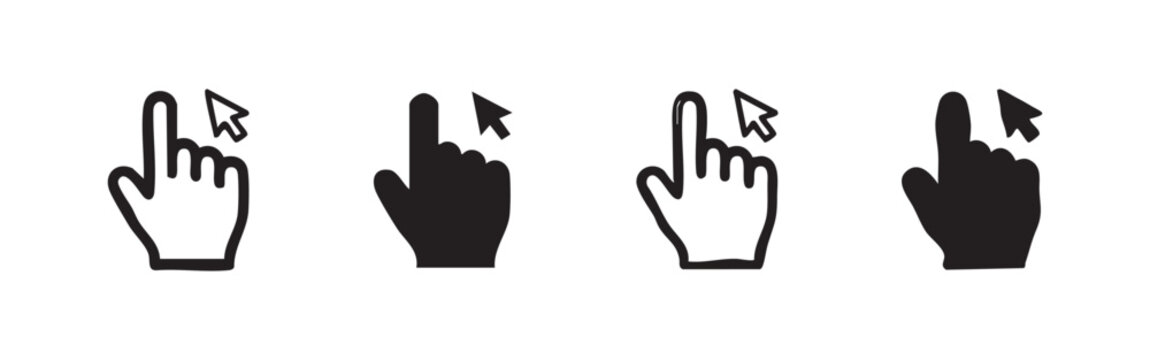 Hand cursor pointing and clicking icons for website navigation