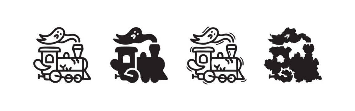Spooky Ghost Train Steam Locomotive Icon for Halloween