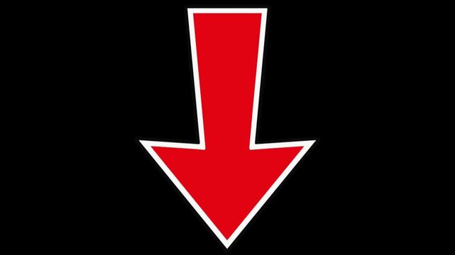 Red arrow pointing down with white outline pulsing on black background animation