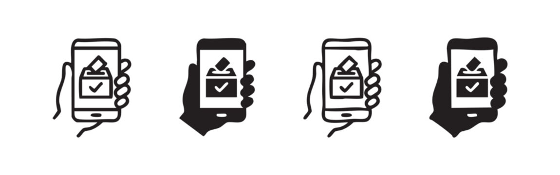 Set of mobile voting icons. Online election and survey symbol in flat and hand drawn style.
