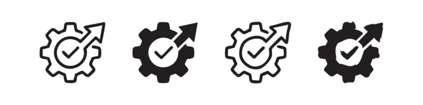 Productivity Efficiency and Optimization Gear Icons Set, Business Performance Symbols