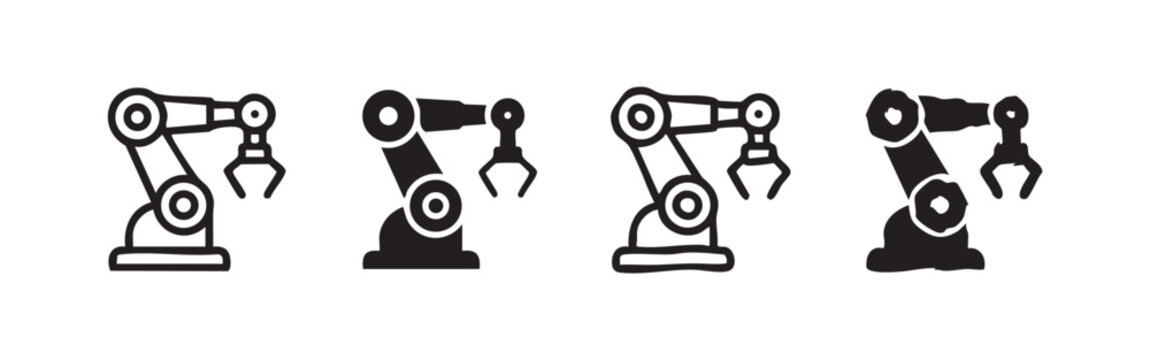 Industrial Robotic Arm and Automation Icons Set, Smart Manufacturing Technology Symbols