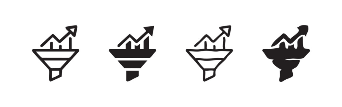Sales Funnel and Conversion Growth Icons Set with Upward Graph