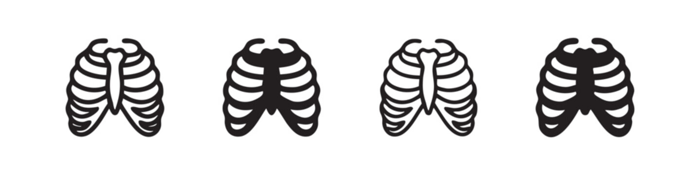 Human rib cage skeleton bone icon set in different styles, representing human anatomy and health.