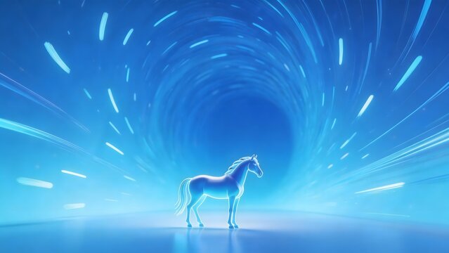 Horse in a glowing blue tunnel
