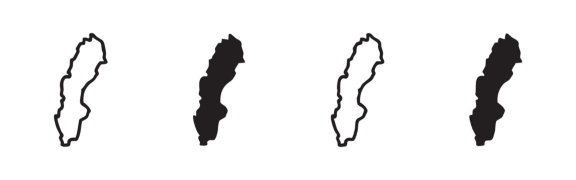 Sweden Map Outline Icon Set - Scandinavian Country Borders and Geographic Symbols in Various Styles