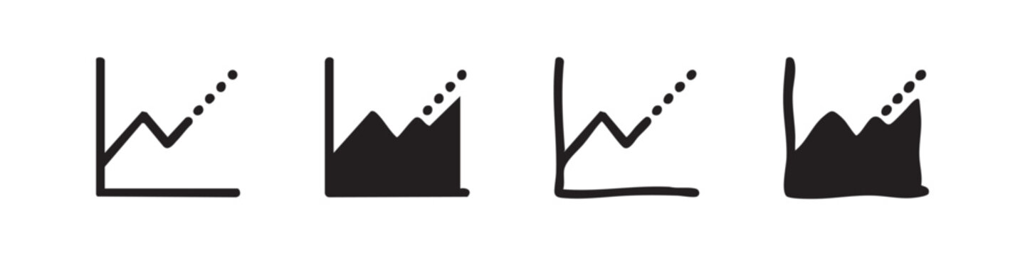 Hand drawn line graph icon set. Business growth, statistics, and data analysis symbols in doodle style.
