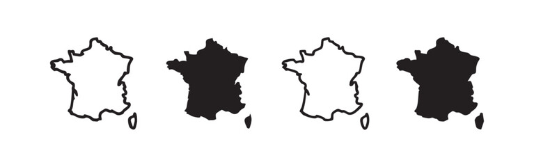 France map icon set. Outline and solid shape of the French country borders. Geographic vector symbol. © liubomir118809