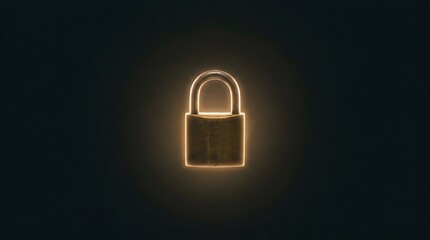 Fototapeta premium Glowing brass padlock silhouette against dark background.