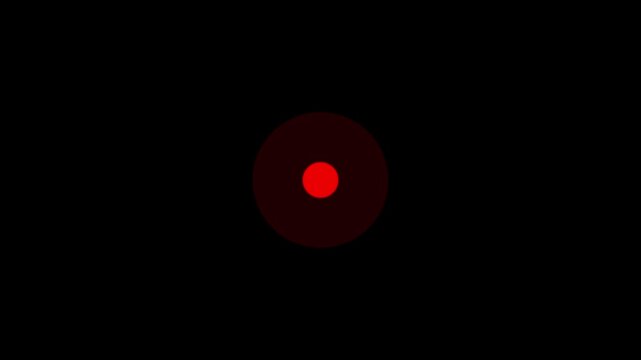 Minimalist pulsing dot animation on black background. Abstract glowing circle loop animation. Red radio wave animation an alpha channel.
