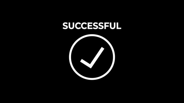 Text payment successful on black screen, sitting in office chair at desk and successfully done, approved sign tick icon concept.