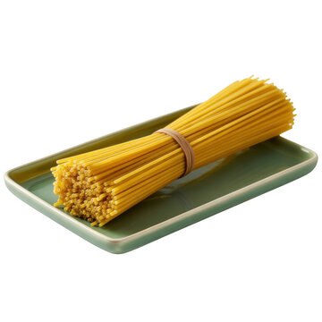 Bundle of uncooked spaghetti pasta tied with twine isolated on transparent background