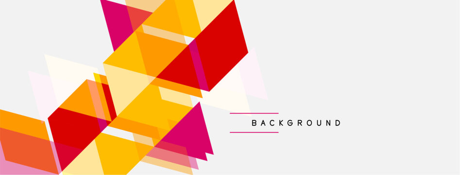 Abstract geometric shapes overlap, creating vibrant color gradients. Background features clean lines, modern design elements.