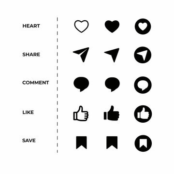  Social Media Heart, Share, Comment, Like, Save Icon Vector Illustration