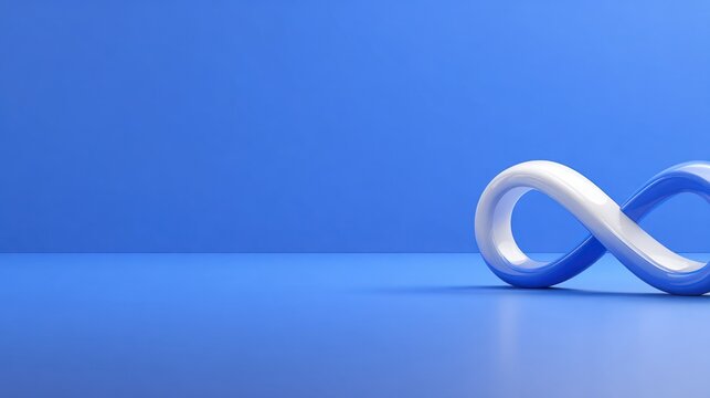 3D Infinity Symbol. On blue floor with a blue background. Smooth, glossy, and infinite