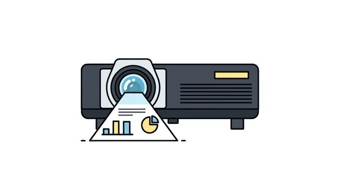 Digital projector displaying financial charts and graphs on white background